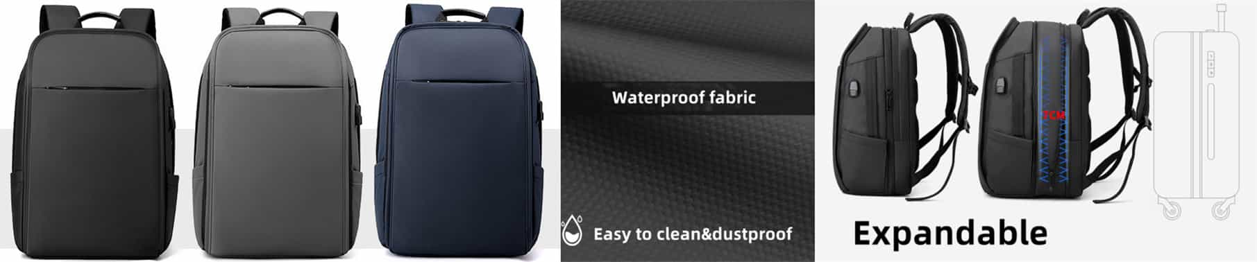 Black gray blue easy clean laptop backpack