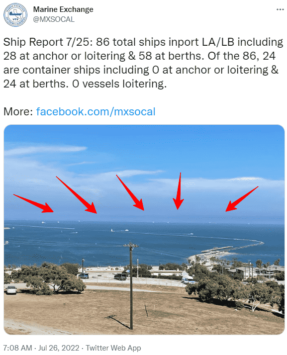 Southern California Voyage Exchange-86 ships were waiting outside the Port of Los Angeles on July 25