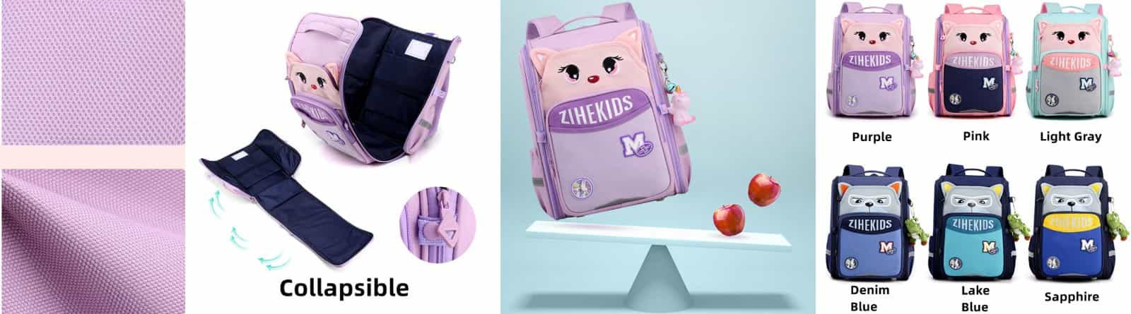 comfortable practical colorful lightweight collapsible school bagckpack kids