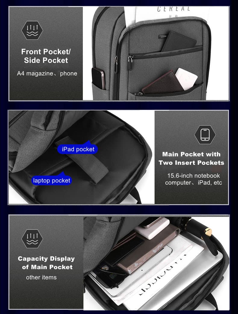 D811 Business Backpack Laptop Pockets Presentation